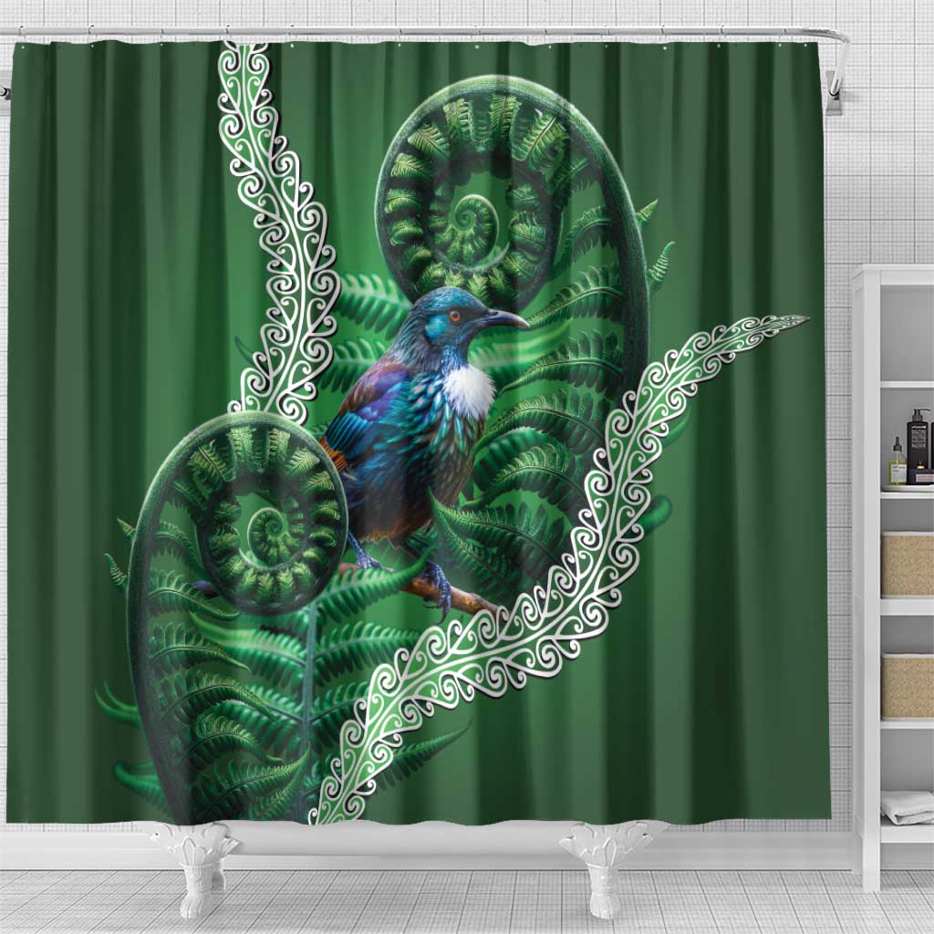 Tui Bird Koru Silver Fern Aotearoa Shower Curtain