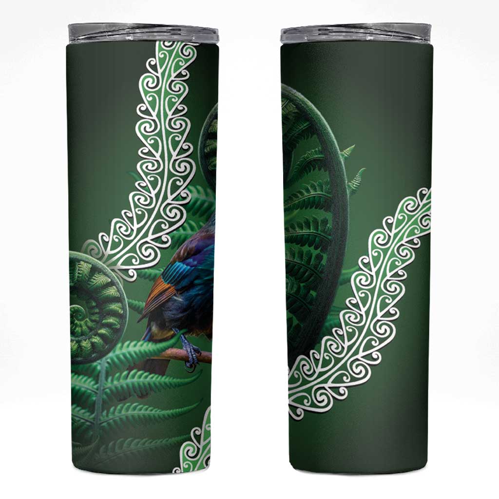 Tui Bird Koru Silver Fern Aotearoa Skinny Tumbler LT9 Green - Polynesian Pride
