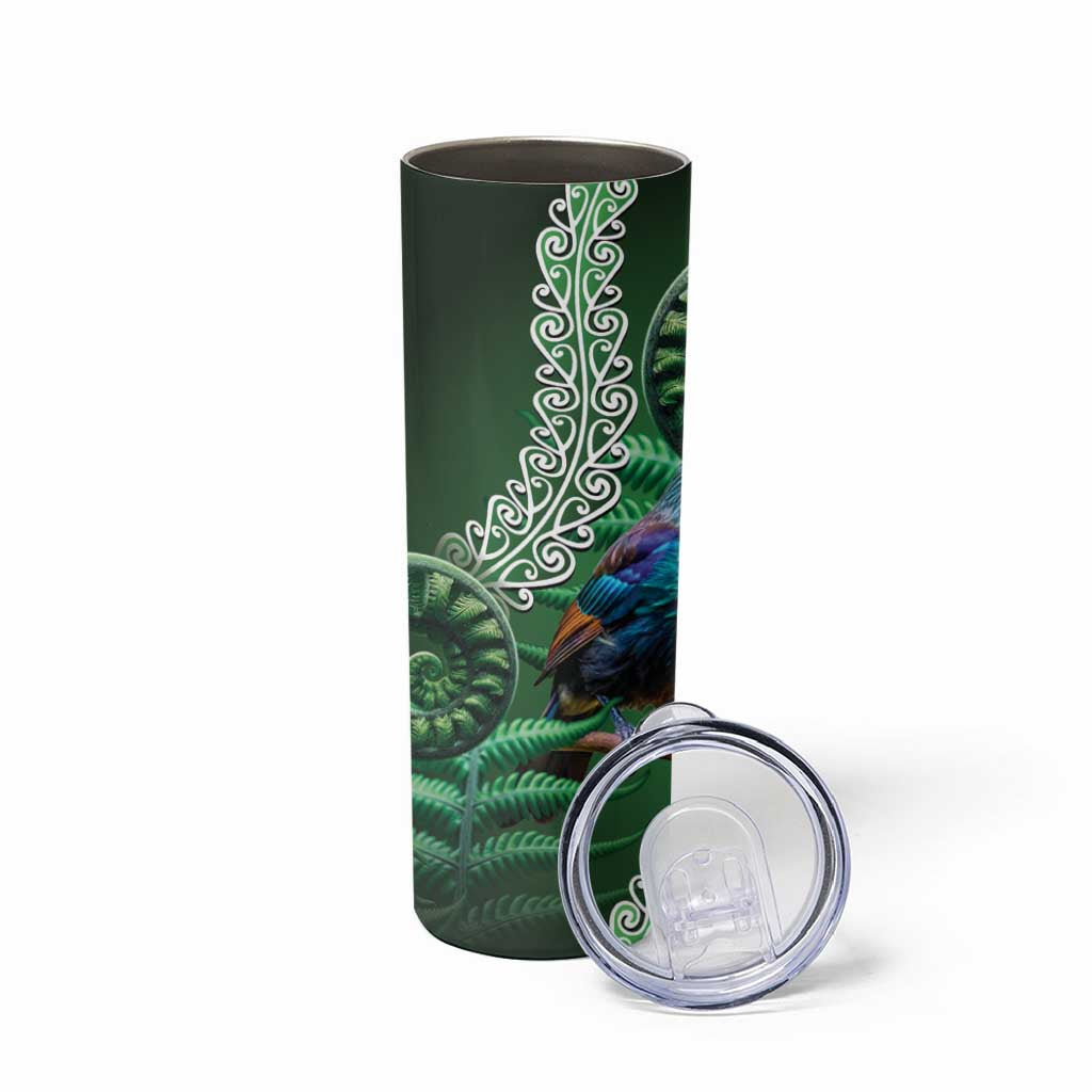 Tui Bird Koru Silver Fern Aotearoa Skinny Tumbler LT9 - Polynesian Pride