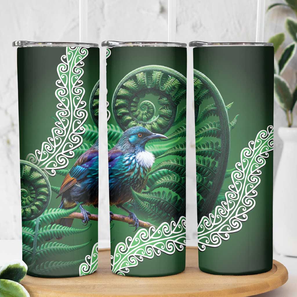 Tui Bird Koru Silver Fern Aotearoa Skinny Tumbler LT9 - Polynesian Pride
