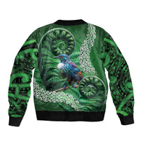 Tui Bird Koru Silver Fern Aotearoa Sleeve Zip Bomber Jacket LT9 - Polynesian Pride