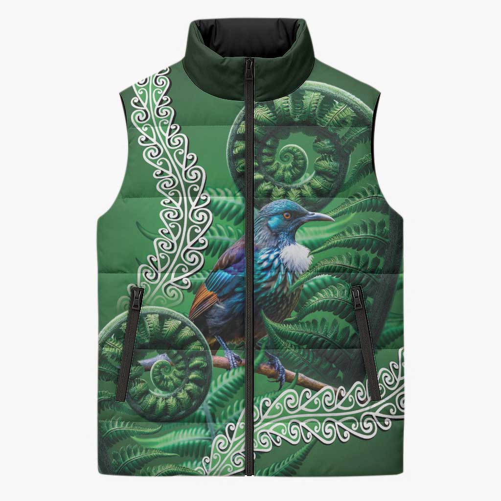 Tui Bird Koru Silver Fern Aotearoa Sleeveless Puffer Jacket LT9 Unisex Green - Polynesian Pride