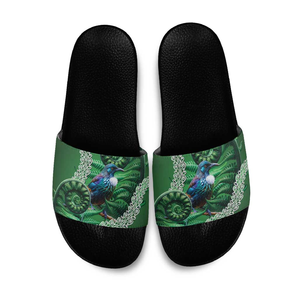 Tui Bird Koru Silver Fern Aotearoa Slide Sandals