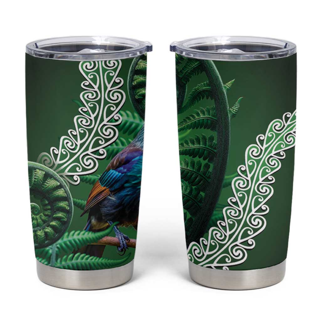 Tui Bird Koru Silver Fern Aotearoa Tumbler Cup LT9 Green - Polynesian Pride