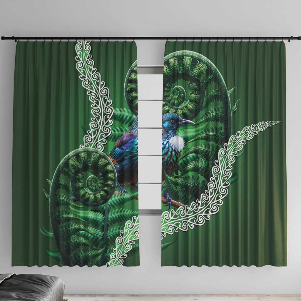 Tui Bird Koru Silver Fern Aotearoa Window Curtain