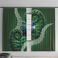 Tui Bird Koru Silver Fern Aotearoa Window Curtain