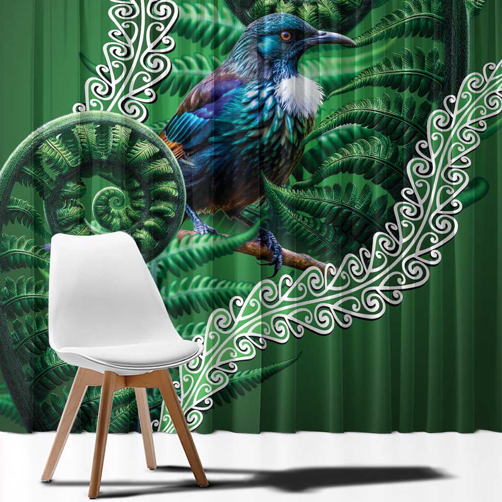 Tui Bird Koru Silver Fern Aotearoa Window Curtain