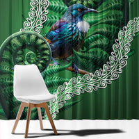 Tui Bird Koru Silver Fern Aotearoa Window Curtain