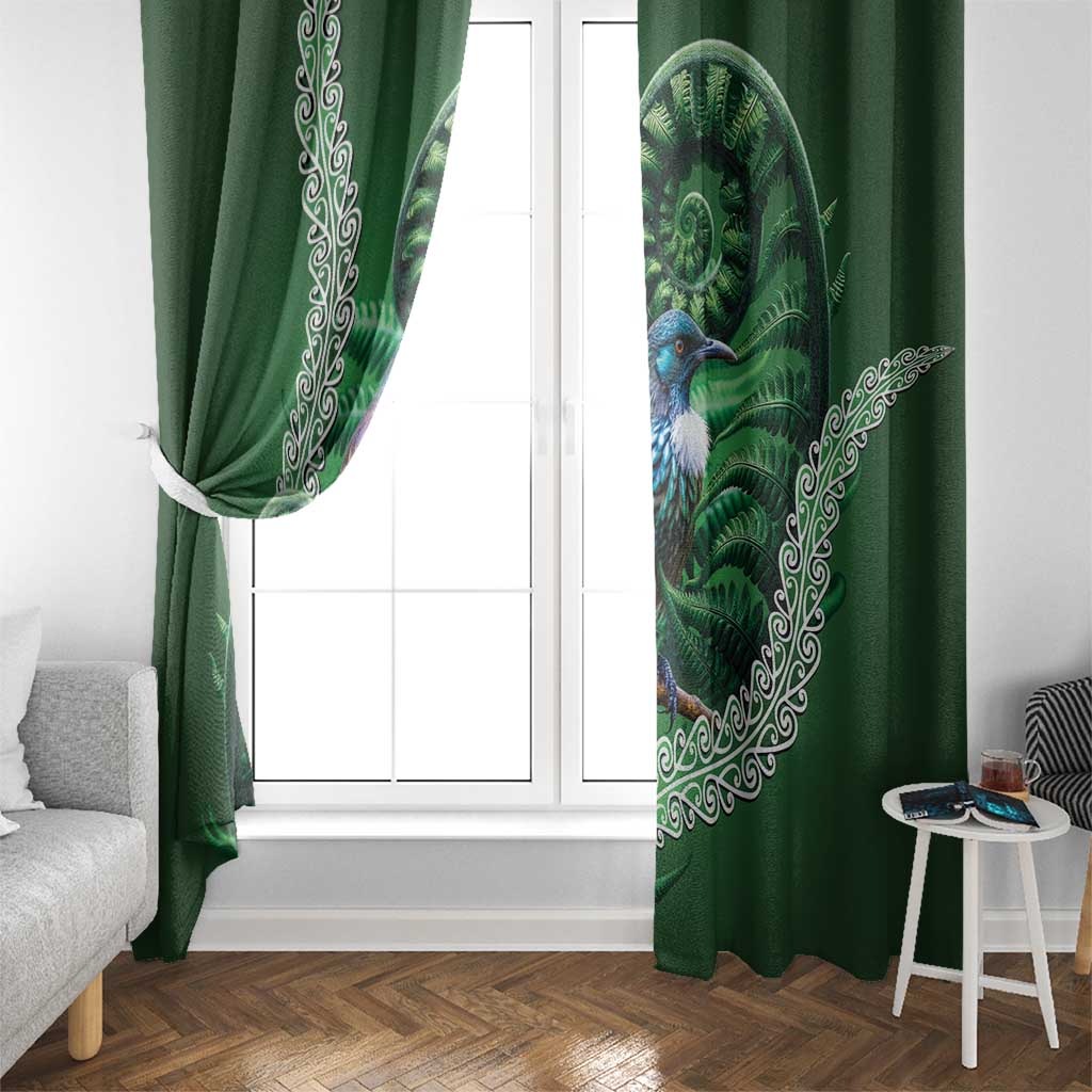 Tui Bird Koru Silver Fern Aotearoa Window Curtain