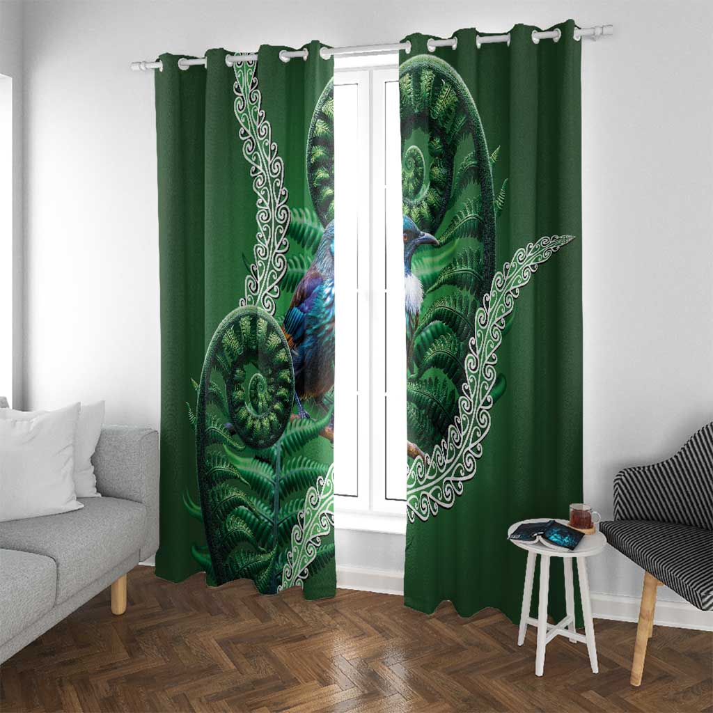 Tui Bird Koru Silver Fern Aotearoa Window Curtain
