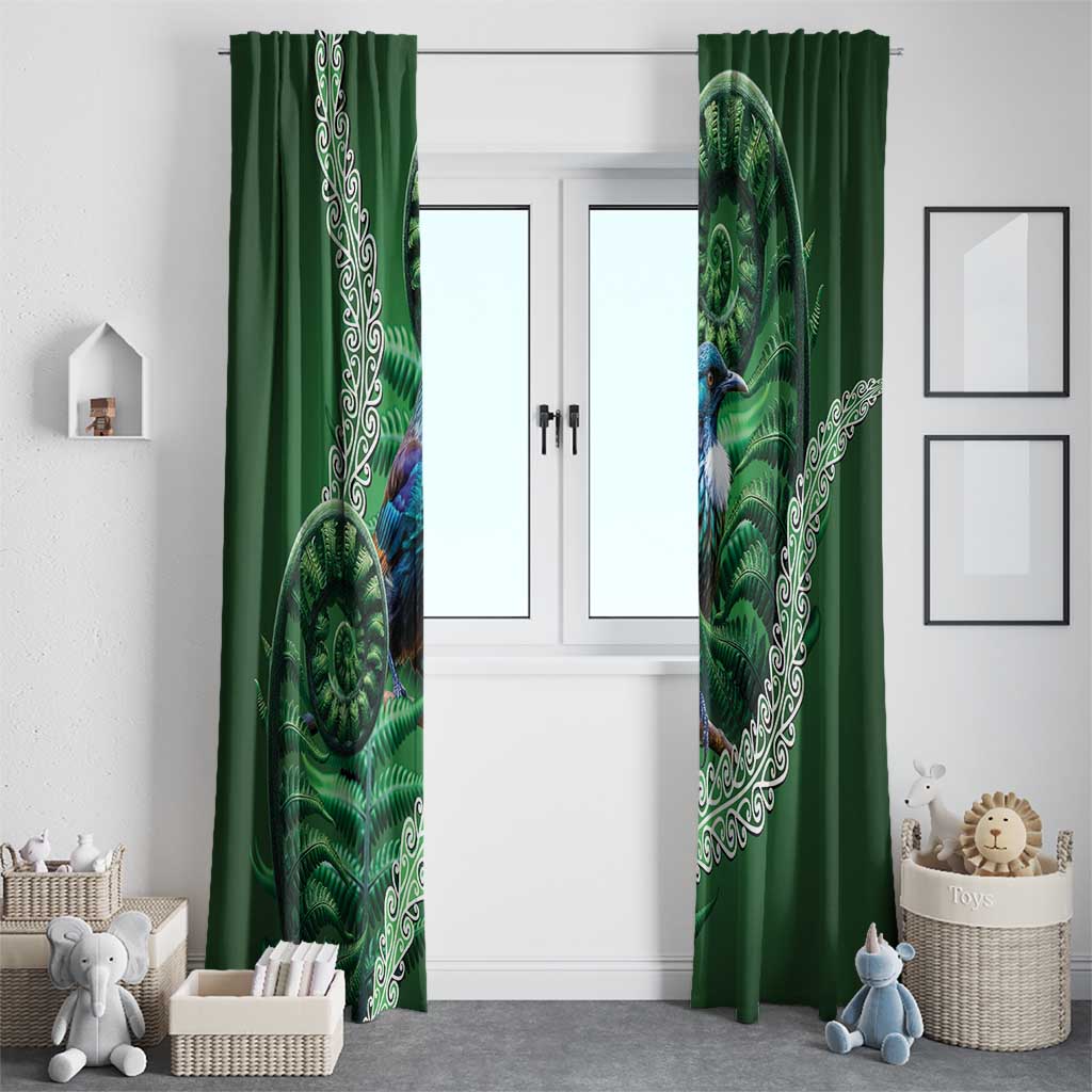 Tui Bird Koru Silver Fern Aotearoa Window Curtain