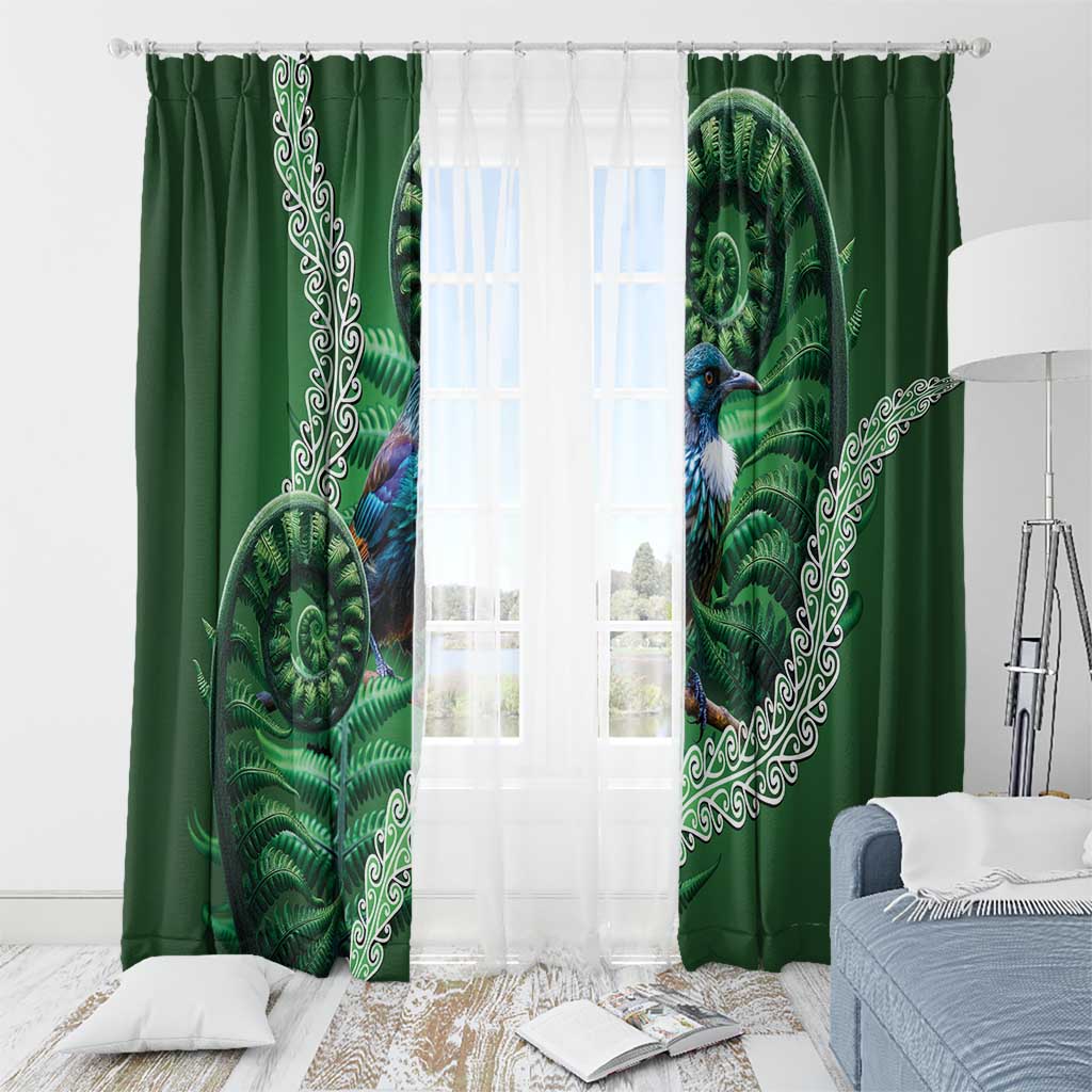 Tui Bird Koru Silver Fern Aotearoa Window Curtain