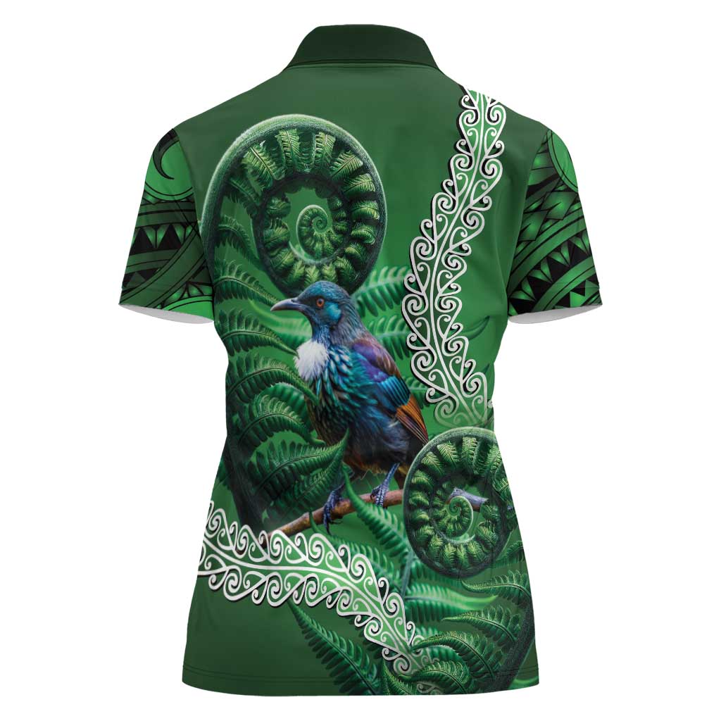 Tui Bird Koru Silver Fern Aotearoa Women Polo Shirt LT9 - Polynesian Pride
