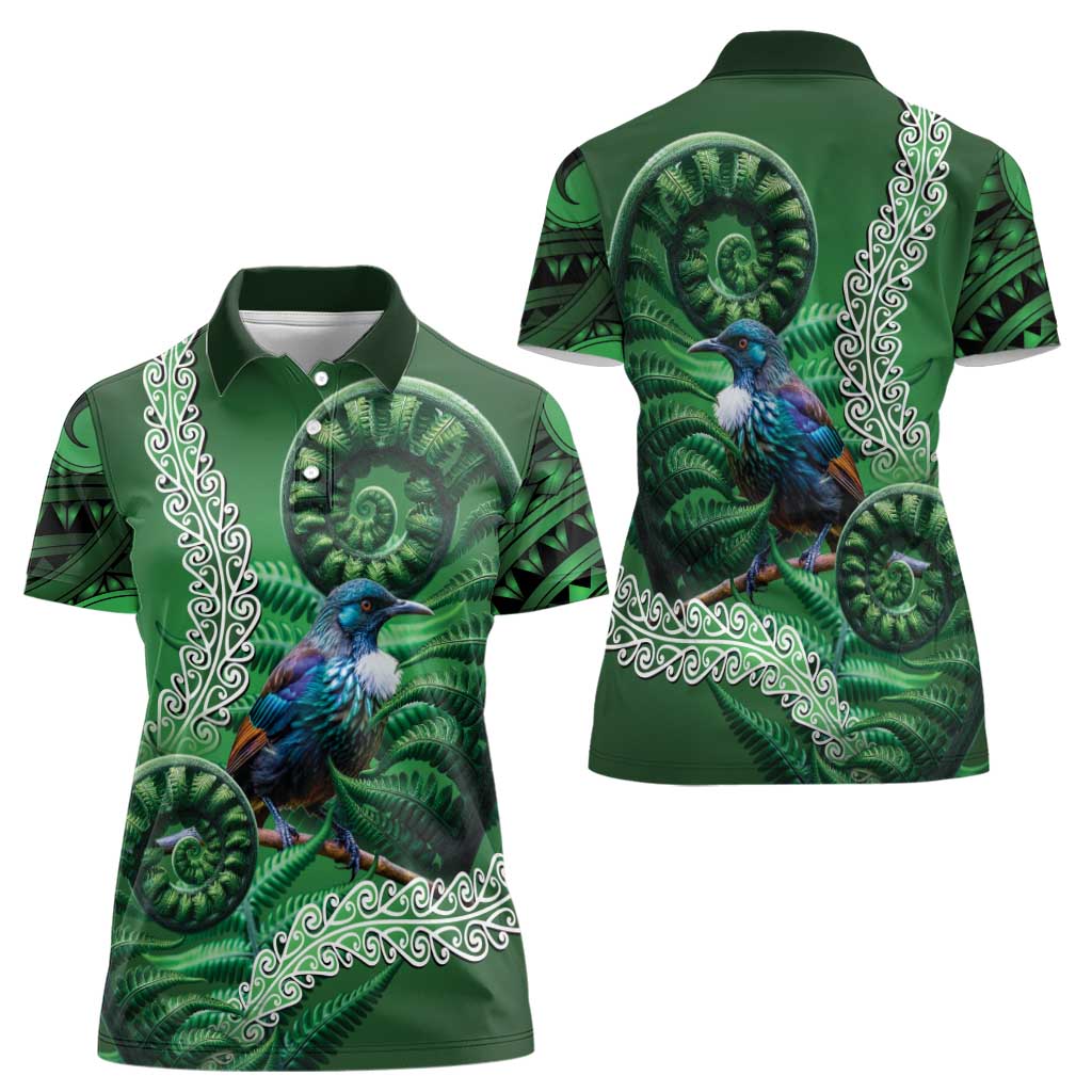 Tui Bird Koru Silver Fern Aotearoa Women Polo Shirt LT9 - Polynesian Pride
