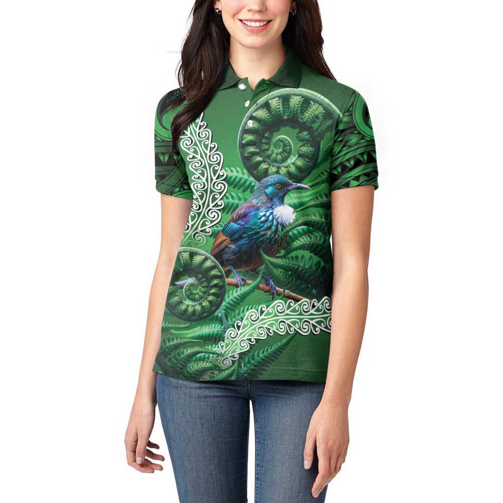 Tui Bird Koru Silver Fern Aotearoa Women Polo Shirt LT9 - Polynesian Pride