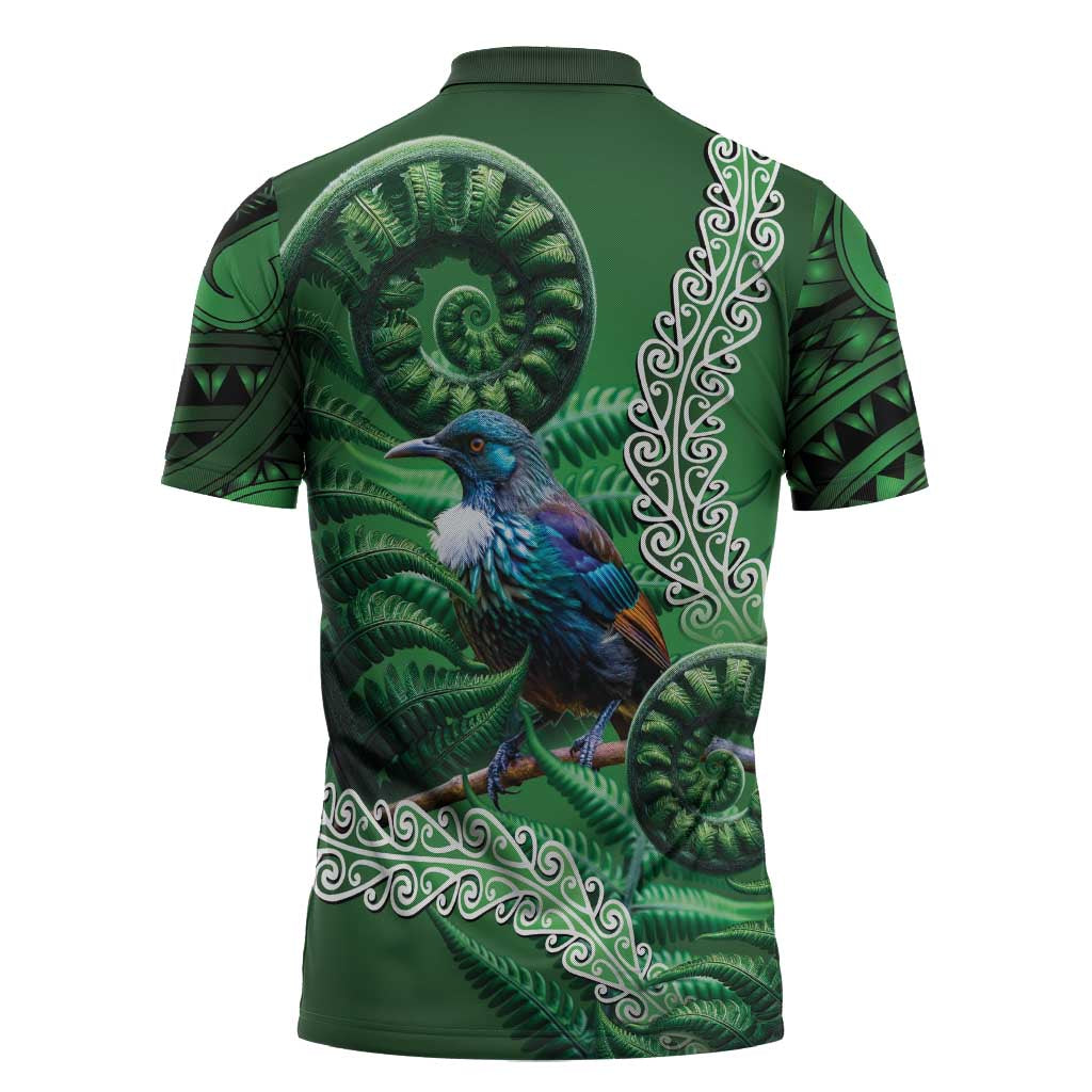 Tui Bird Koru Silver Fern Aotearoa Zipper Polo Shirt LT9 - Polynesian Pride