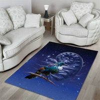 Tui Bird Matariki Galaxy Area Rug Koru Silver Fern Aotearoa