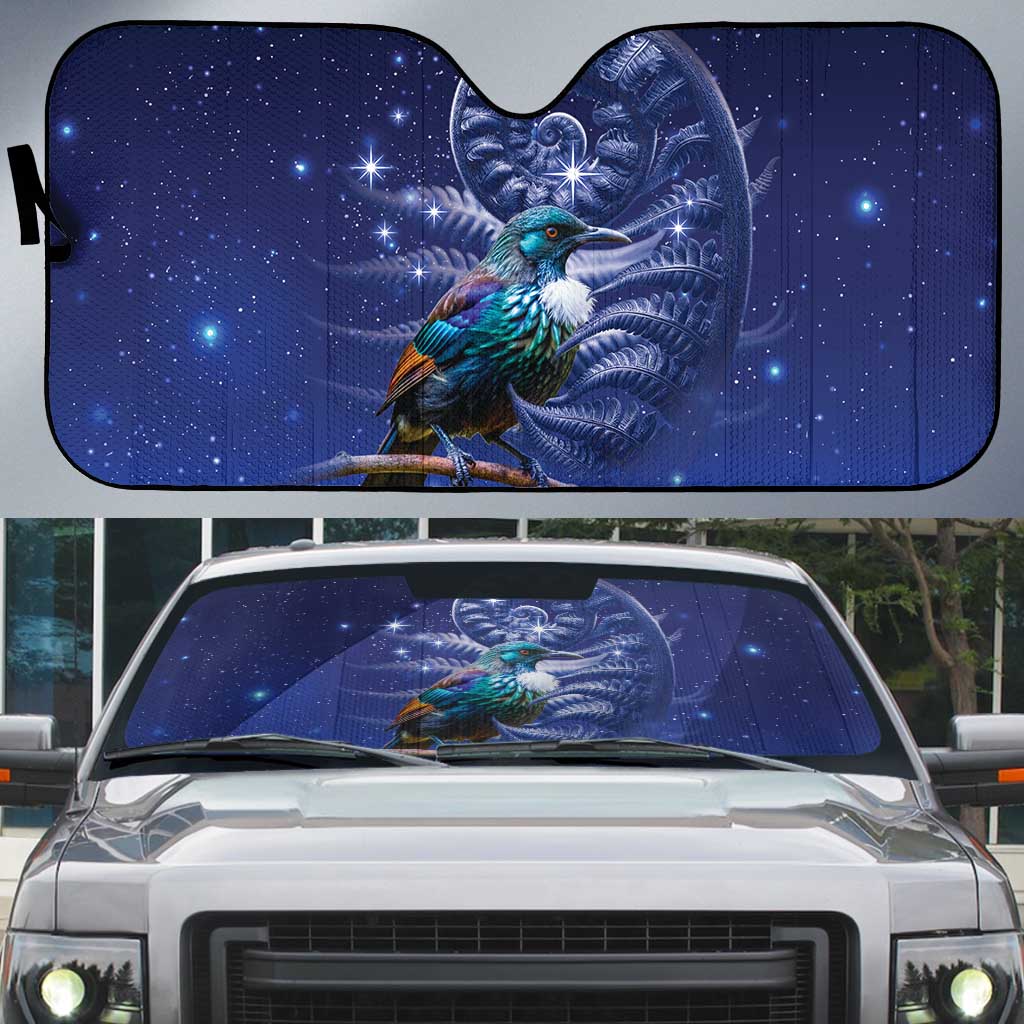 Tui Bird Matariki Galaxy Auto Sun Shade Koru Silver Fern Aotearoa