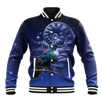 Tui Bird Matariki Galaxy Baseball Jacket Koru Silver Fern Aotearoa