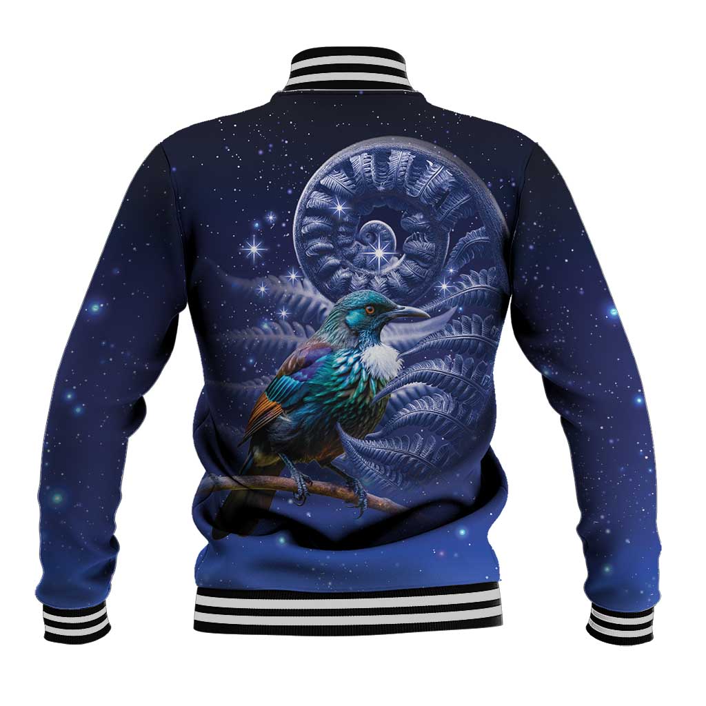 Tui Bird Matariki Galaxy Baseball Jacket Koru Silver Fern Aotearoa