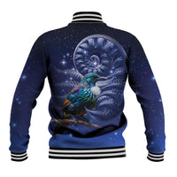 Tui Bird Matariki Galaxy Baseball Jacket Koru Silver Fern Aotearoa