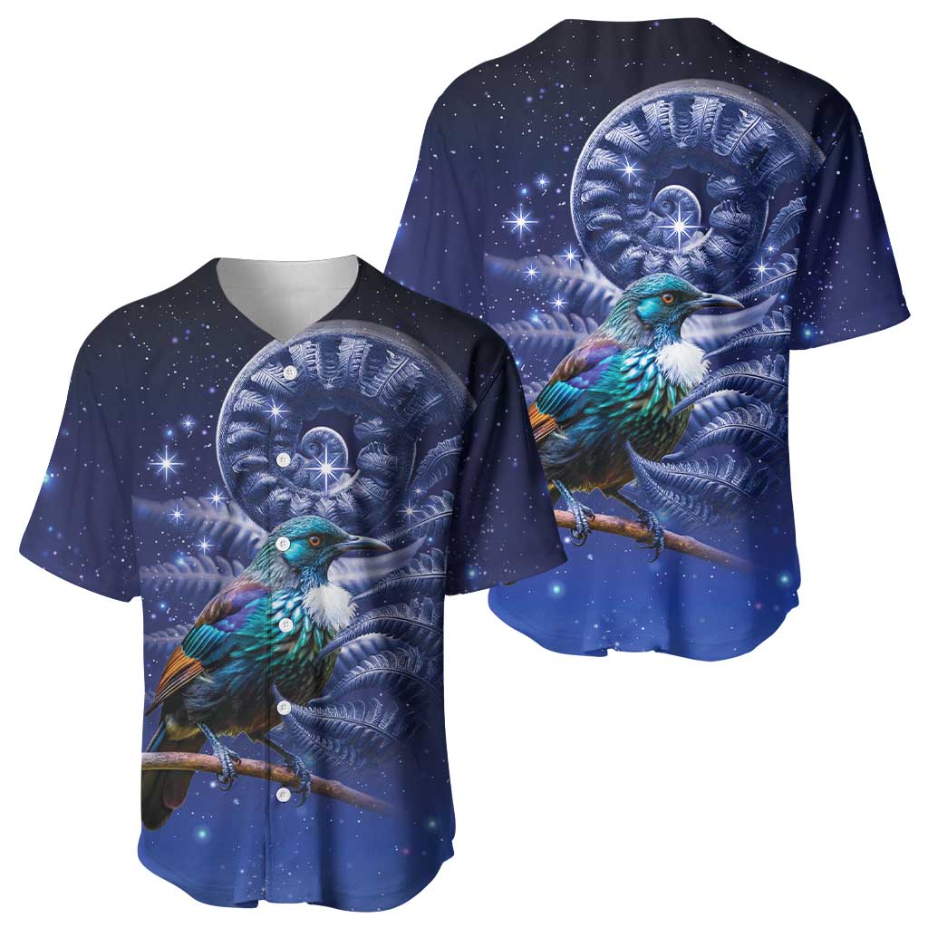 Tui Bird Matariki Galaxy Baseball Jersey Koru Silver Fern Aotearoa