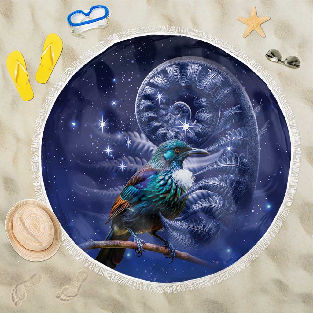 Tui Bird Matariki Galaxy Beach Blanket Koru Silver Fern Aotearoa LT9 One Size 150cm Galaxy - Polynesian Pride