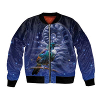 Tui Bird Matariki Galaxy Bomber Jacket Koru Silver Fern Aotearoa LT9 Unisex Galaxy - Polynesian Pride