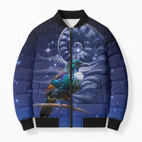 Tui Bird Matariki Galaxy Bomber Puffer Jacket Koru Silver Fern Aotearoa