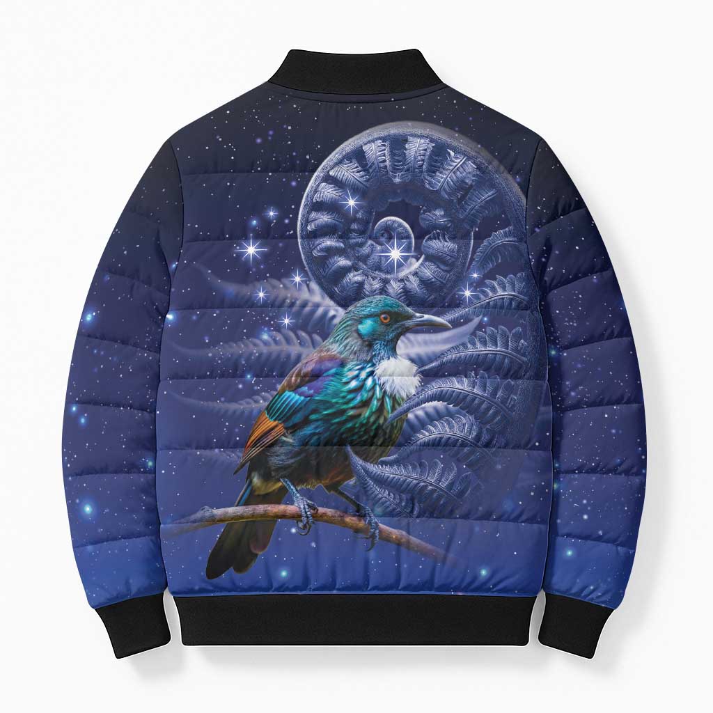 Tui Bird Matariki Galaxy Bomber Puffer Jacket Koru Silver Fern Aotearoa