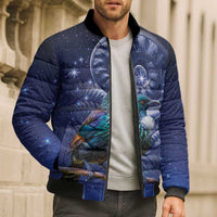 Tui Bird Matariki Galaxy Bomber Puffer Jacket Koru Silver Fern Aotearoa