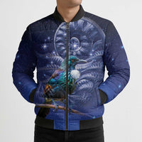 Tui Bird Matariki Galaxy Bomber Puffer Jacket Koru Silver Fern Aotearoa