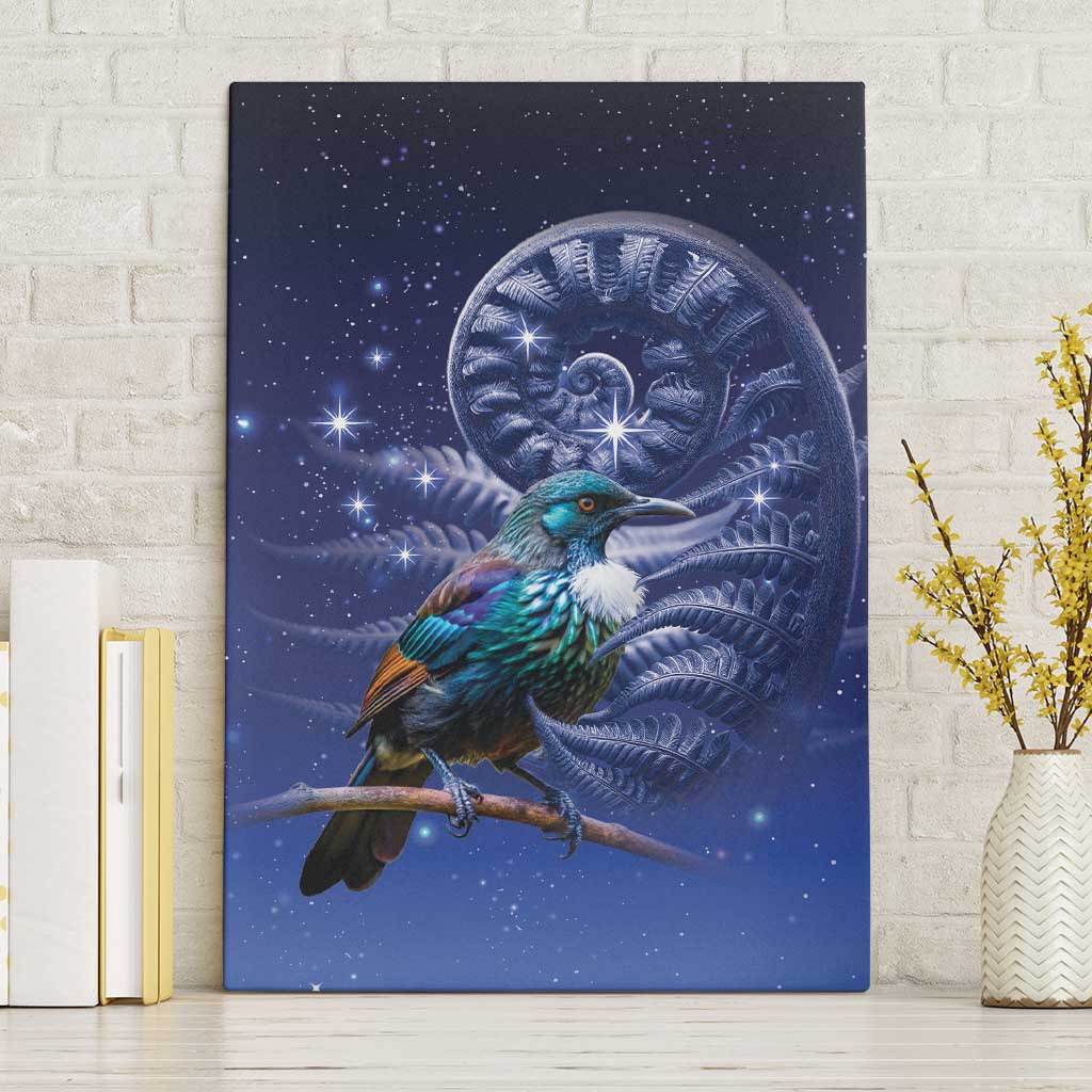 Tui Bird Matariki Galaxy Canvas Wall Art Koru Silver Fern Aotearoa LT9 Without Frame Galaxy - Polynesian Pride