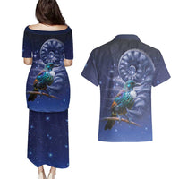 Tui Bird Matariki Galaxy Couples Matching Puletasi and Hawaiian Shirt Koru Silver Fern Aotearoa LT9 - Polynesian Pride