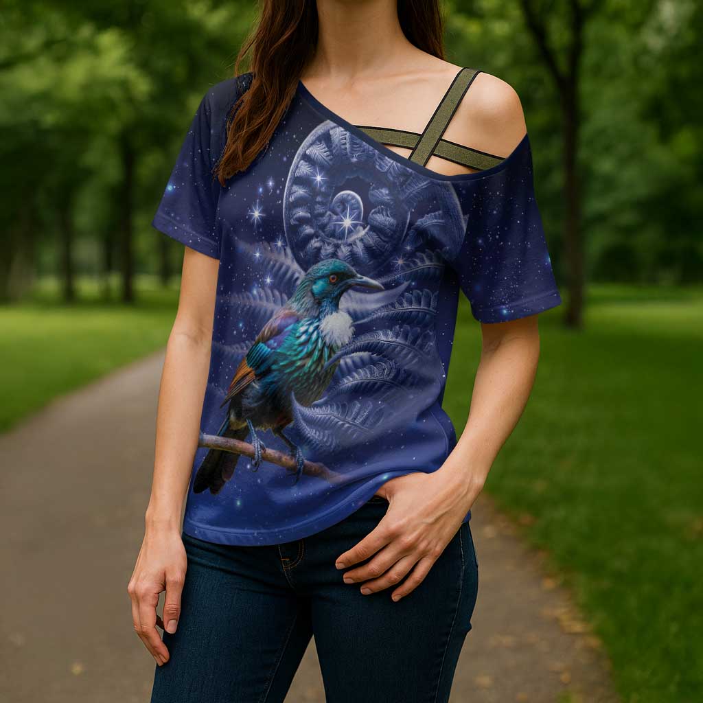 Tui Bird Matariki Galaxy Cross Shoulder Shirt Koru Silver Fern Aotearoa