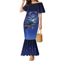 Tui Bird Matariki Galaxy Family Matching Mermaid Dress and Hawaiian Shirt Koru Silver Fern Aotearoa LT9 Mom's Dress Galaxy - Polynesian Pride