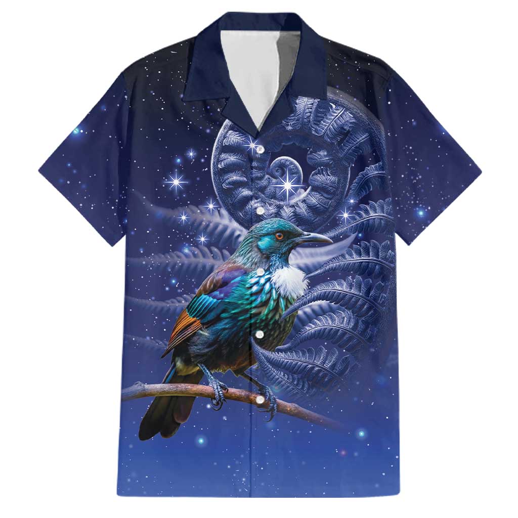 Tui Bird Matariki Galaxy Family Matching Off The Shoulder Long Sleeve Dress and Hawaiian Shirt Koru Silver Fern Aotearoa LT9 Dad's Shirt - Short Sleeve Galaxy - Polynesian Pride