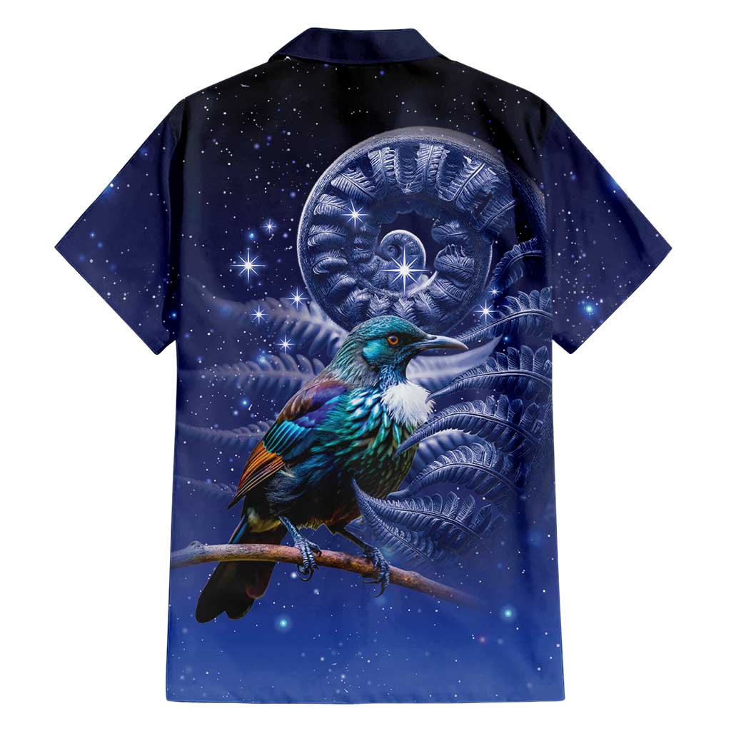 Tui Bird Matariki Galaxy Family Matching Off Shoulder Short Dress and Hawaiian Shirt Koru Silver Fern Aotearoa