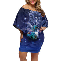 Tui Bird Matariki Galaxy Family Matching Off Shoulder Short Dress and Hawaiian Shirt Koru Silver Fern Aotearoa