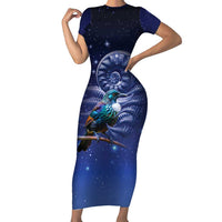 Tui Bird Matariki Galaxy Family Matching Short Sleeve Bodycon Dress and Hawaiian Shirt Koru Silver Fern Aotearoa LT9 Mom's Dress Galaxy - Polynesian Pride