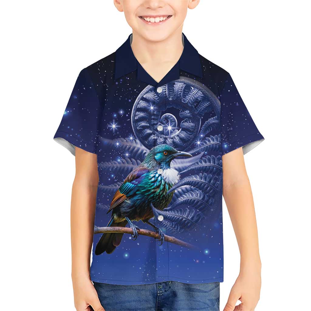 Tui Bird Matariki Galaxy Family Matching Short Sleeve Bodycon Dress and Hawaiian Shirt Koru Silver Fern Aotearoa LT9 Son's Shirt Galaxy - Polynesian Pride