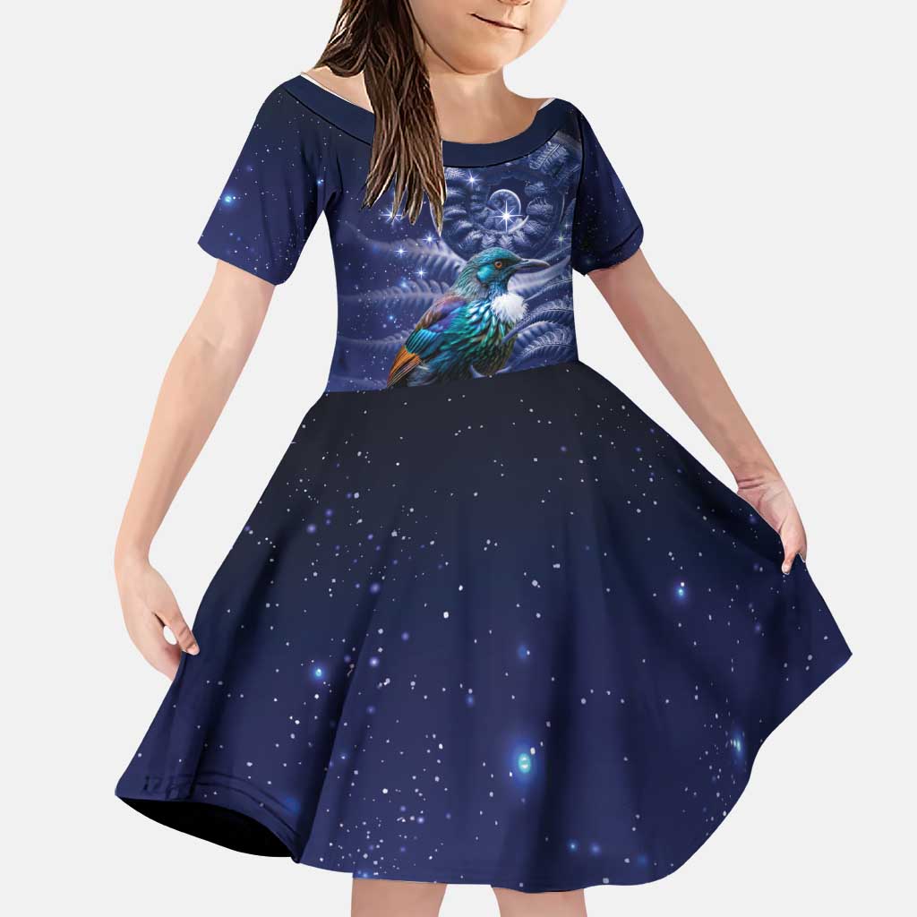 Tui Bird Matariki Galaxy Family Matching Tank Maxi Dress and Hawaiian Shirt Koru Silver Fern Aotearoa