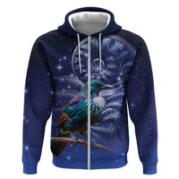 Tui Bird Matariki Galaxy Hoodie Koru Silver Fern Aotearoa LT9 Zip Hoodie Galaxy - Polynesian Pride
