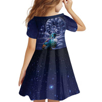 Tui Bird Matariki Galaxy Kid Short Sleeve Dress Koru Silver Fern Aotearoa LT9 - Polynesian Pride