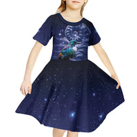 Tui Bird Matariki Galaxy Kid Short Sleeve Dress Koru Silver Fern Aotearoa LT9 - Polynesian Pride