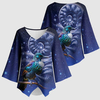 Tui Bird Matariki Galaxy Kimono Sleeve Blouse Koru Silver Fern Aotearoa
