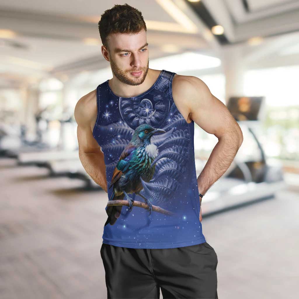Tui Bird Matariki Galaxy Men Tank Top Koru Silver Fern Aotearoa LT9 Galaxy - Polynesian Pride