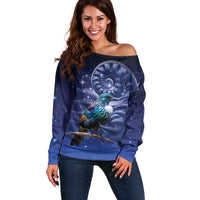 Tui Bird Matariki Galaxy Off Shoulder Sweater Koru Silver Fern Aotearoa