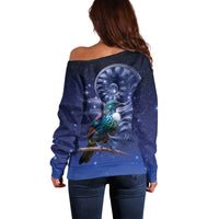 Tui Bird Matariki Galaxy Off Shoulder Sweater Koru Silver Fern Aotearoa