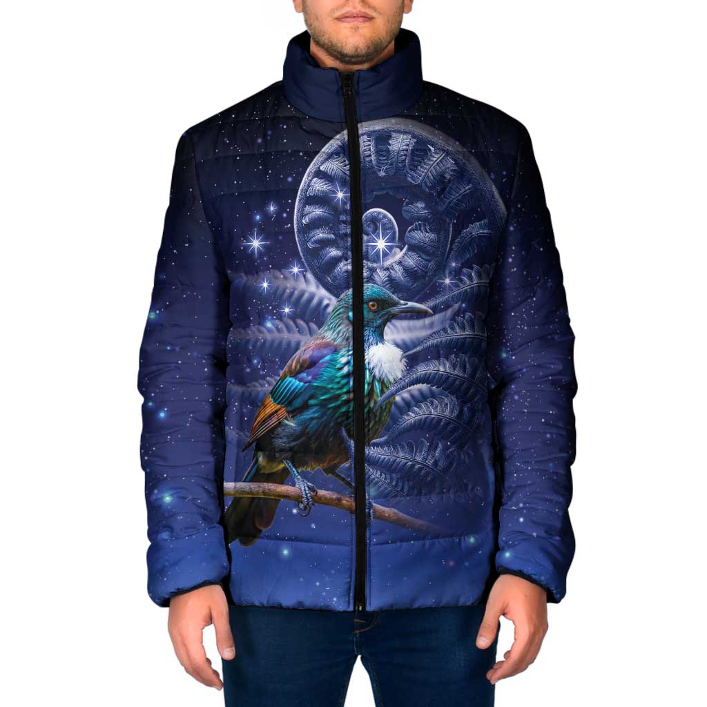 Tui Bird Matariki Galaxy Padded Jacket Koru Silver Fern Aotearoa